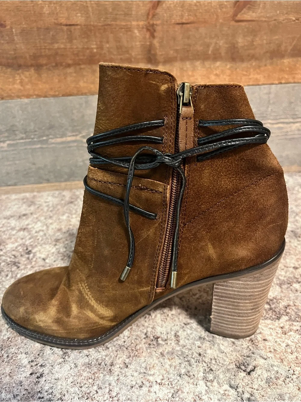 Franco Sarto Women’s Brown Suede Ankle Boots with Wrap Detail Size 9M